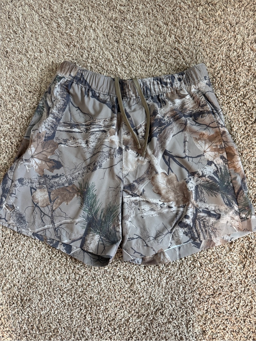 Hollister Men's Camo Elastic Waist Shorts in Beige and Brown